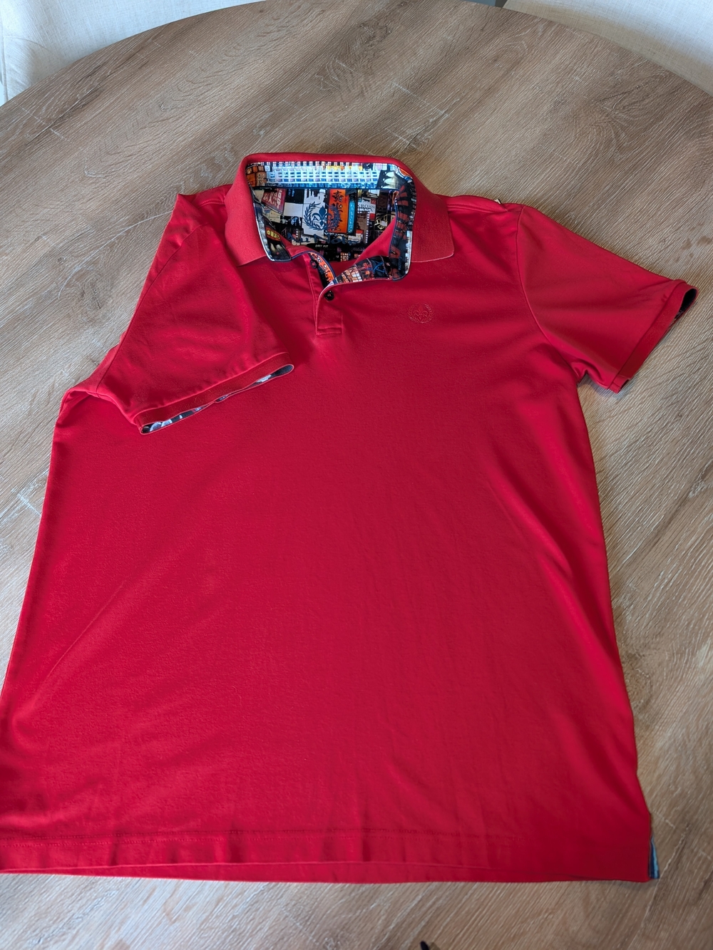Men's Red Polo with Patterned Contrast Collar